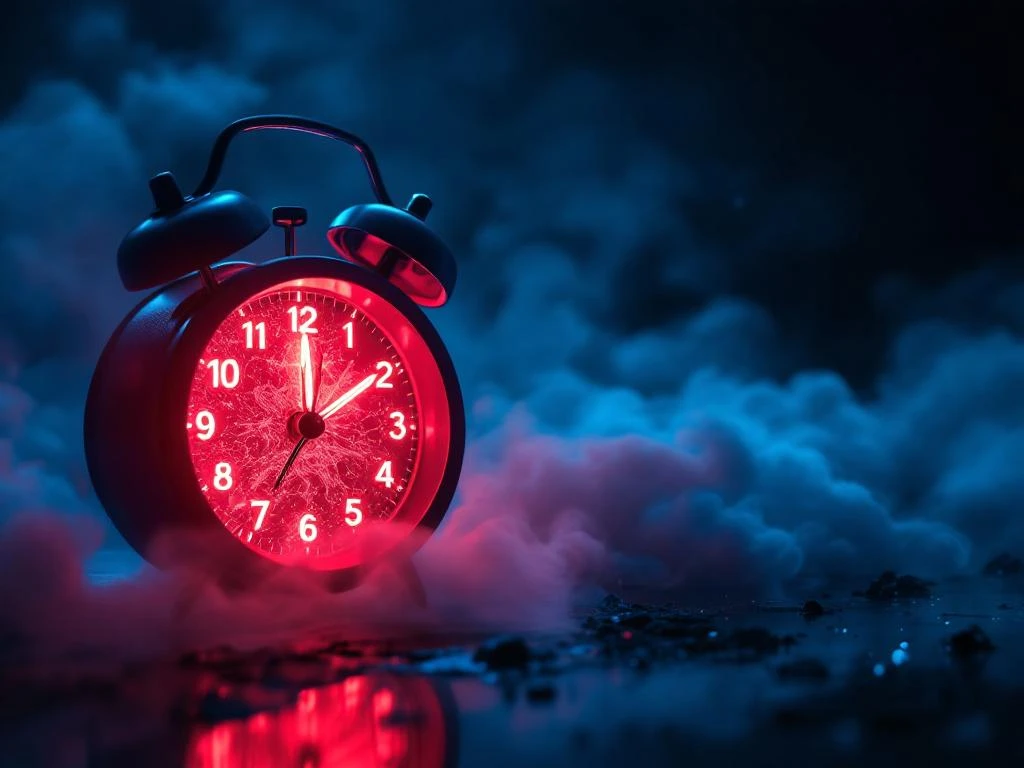 Glowing red alarm clock next to anatomical cross-section showing healthy pink gums transitioning to inflamed red tissue